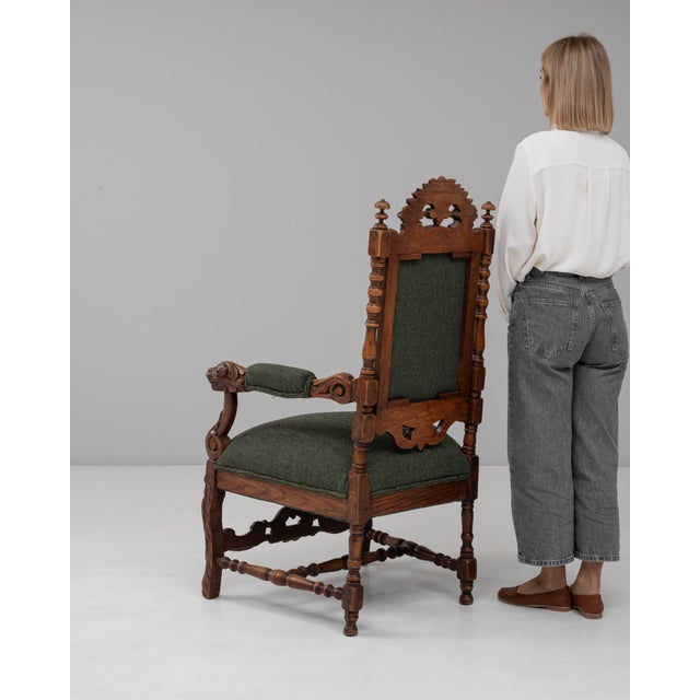 1900s French Baroque Revival Oak Armchair with Upholstered Cushions For Sale - Image 4 of 18