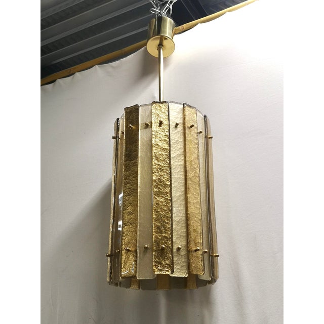 Murano Art Glass and Brass Gold Color Chandelier and Pendant, 2000 For Sale - Image 6 of 10