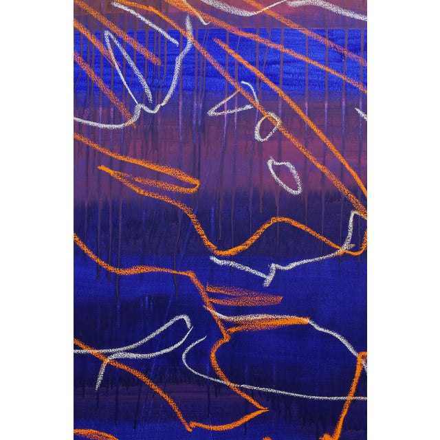 "Monstera Double Shadows Blue Orange" - Large Original Acrylic Painting by Simon Findlay For Sale - Image 16 of 18