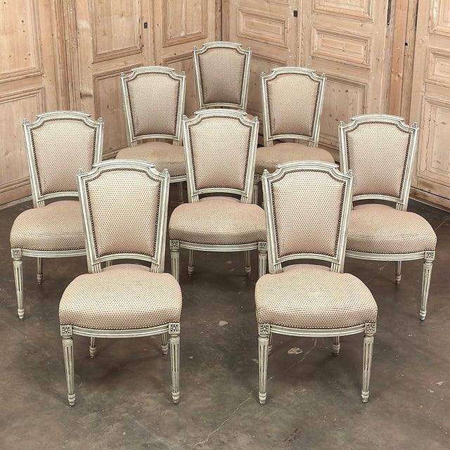 Early 20th Century Set of 8 French Louis XVI Painted Dining Chairs For Sale - Image 5 of 17