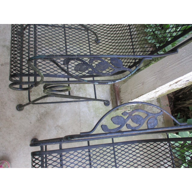 Pair of Vintage Woodard Wrought Iron Bouncy Spring Arm Chairs Chantilly Rose Attributed For Sale In Columbia, SC - Image 6 of 7