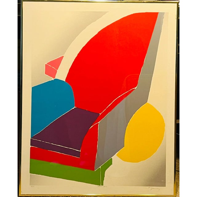 “There Chair” bold 1980’s print slashes color across the room. Designed by Peter Shire for the Memphis Group. The Bel Aire...