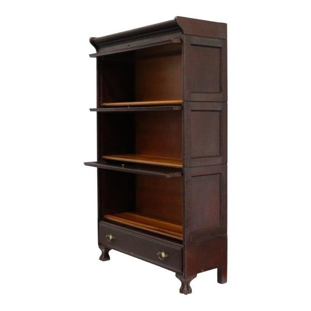 Grand Rapids Arts & Crafts Mahogany 3 Stack Clawfoot Barrister Bookcase C1920 For Sale - Image 4 of 11