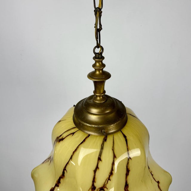 Brown Art Deco Style Marble Glass Pendant Light, 1950s For Sale - Image 8 of 9