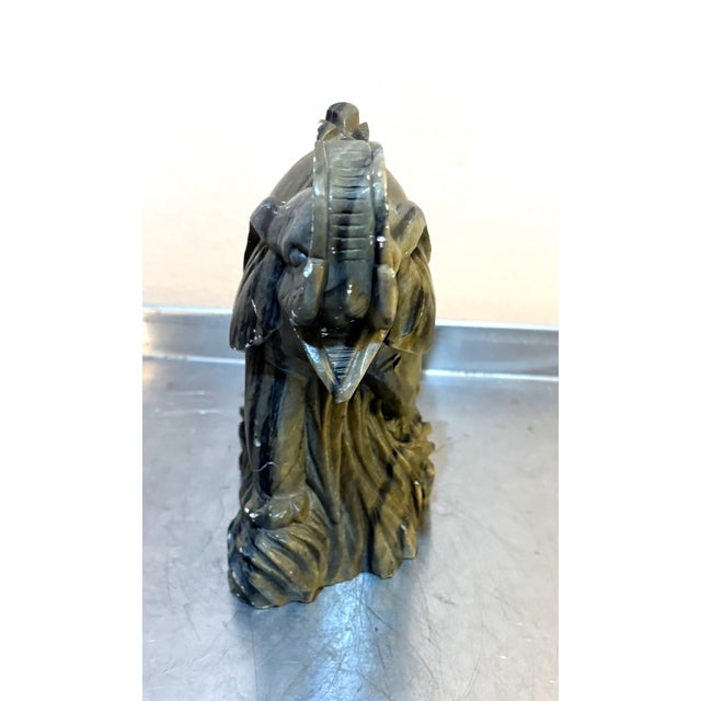 1960s-70s green marble/stone elephant figurine. Some very small surface chips in a few spots as shown.