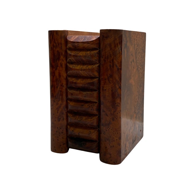 Mid-Century Modern Vintage Burl Wood Puzzle Box With Hidden Lock and Key For Sale - Image 3 of 7