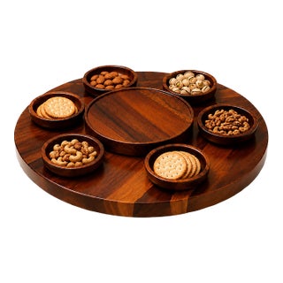 Brazilian Modern Lazy Susan & Bowls in Rosewood, Tropic Art, Brazil, 1970s For Sale