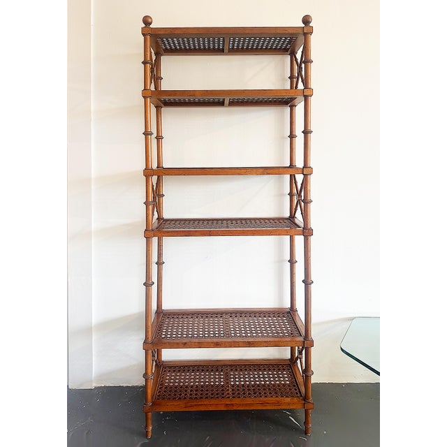 Late 20th Century Regency Style Faux Bamboo and Cane Étagère Display Shelves For Sale - Image 4 of 5