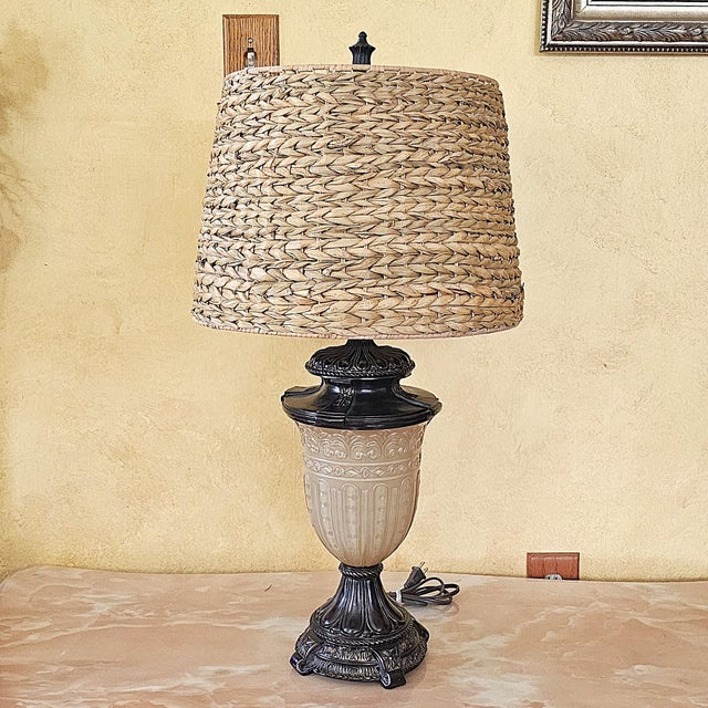 Coastal Late 20th Century Natural Woven Seagrass Drum Lamp Shade With Metal Spider Fitter, Coastal Boho Style For Sale - Image 3 of 18