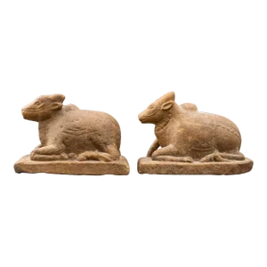 Indian Sandstone Nandi Sculptures, Pair