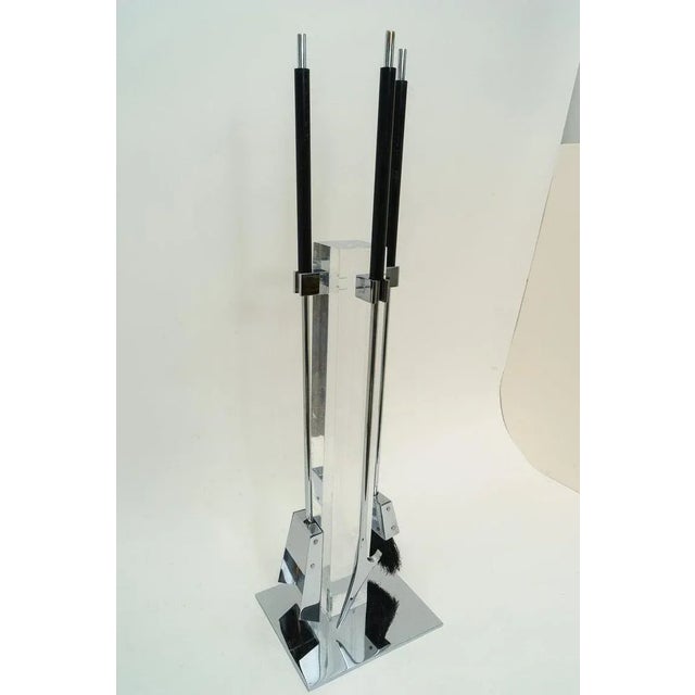 Modern Danny Alessandro Fireplace Tools in Polished Chrome and Lucite For Sale - Image 3 of 13