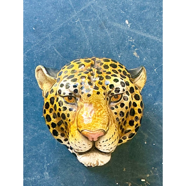 This striking vintage leopard wall bust is a quintessential example of Hollywood Regency maximalism and fine artisanal...