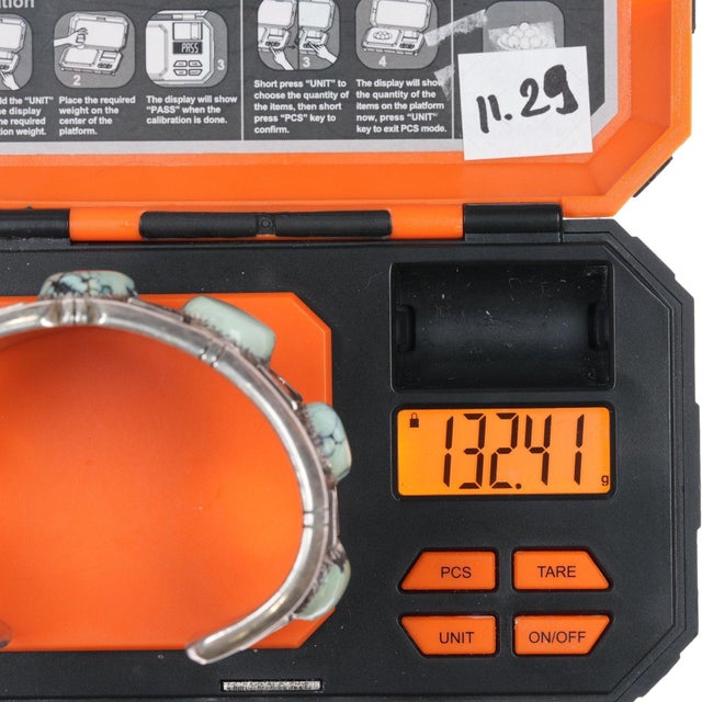 6.75" Clarence Chama Navajo sterling variscite row cuff bracelet For Sale - Image 10 of 10