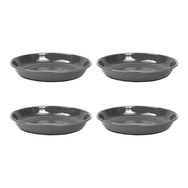 Crow Canyon Home Enamelware, Stinson Speckle 10.5" Pasta Plates in Grey - Set of 4 For Sale