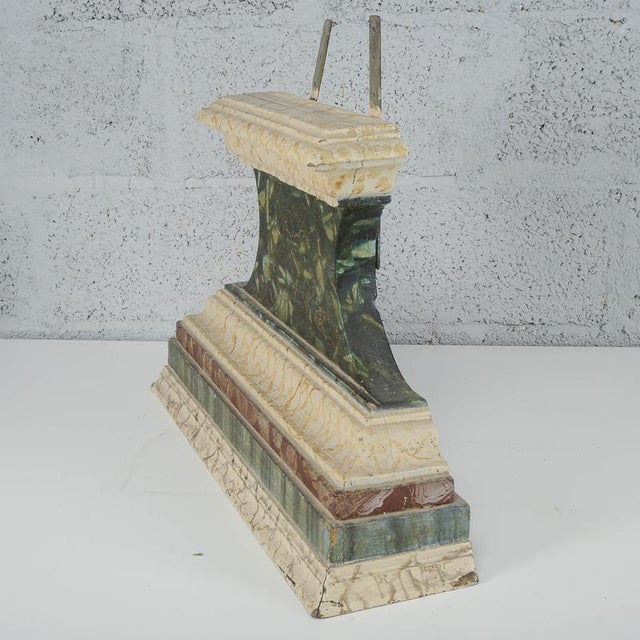 Antique White and Green Lacquered Wooden Pedestal Base with Faux Marble, 1700s For Sale - Image 10 of 13