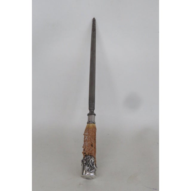 Knife Sharpening Rod Honing Steel 925 Sterling Silver Ornate Antler Handle 5144b For Sale - Image 14 of 14