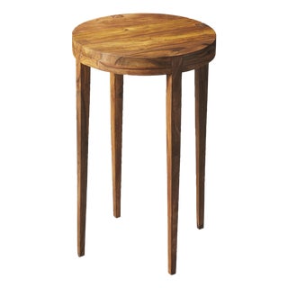 Cagney 14 in. W Round Solid Wood Side Table, Brown For Sale