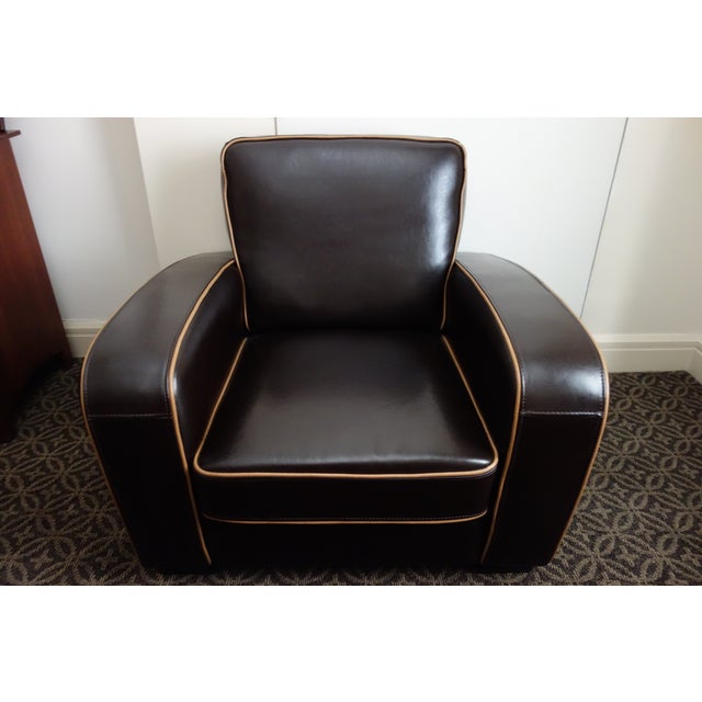 Art Deco Brown Leather Chair | Chairish