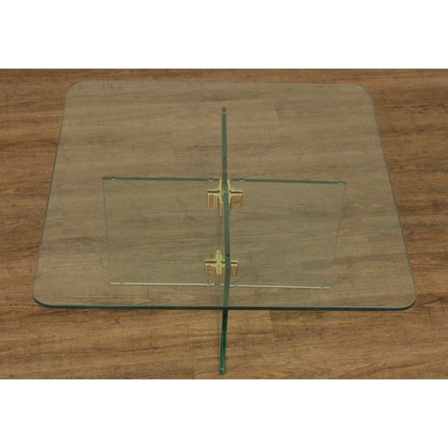 Postmodern Leon Rosen for Pace Modern Glass Brass Coffee Table For Sale - Image 3 of 13