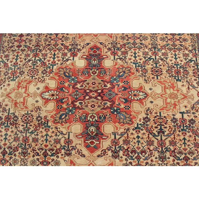Traditional Antique Persian Sultanabad With Medallion in Yellow Cream, Blue Red and Green For Sale - Image 3 of 9