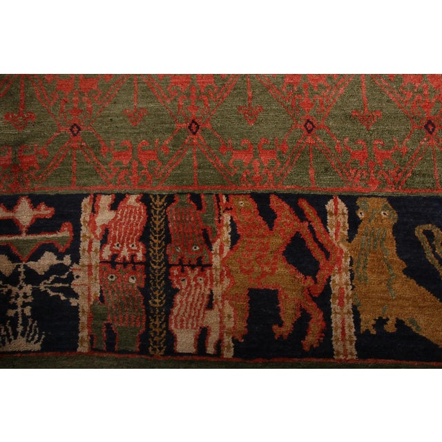 Rug & Kilim European Style Rug, Green, Red and Blue, Floral, Pictorial Border by Rug & Kilim For Sale - Image 4 of 9