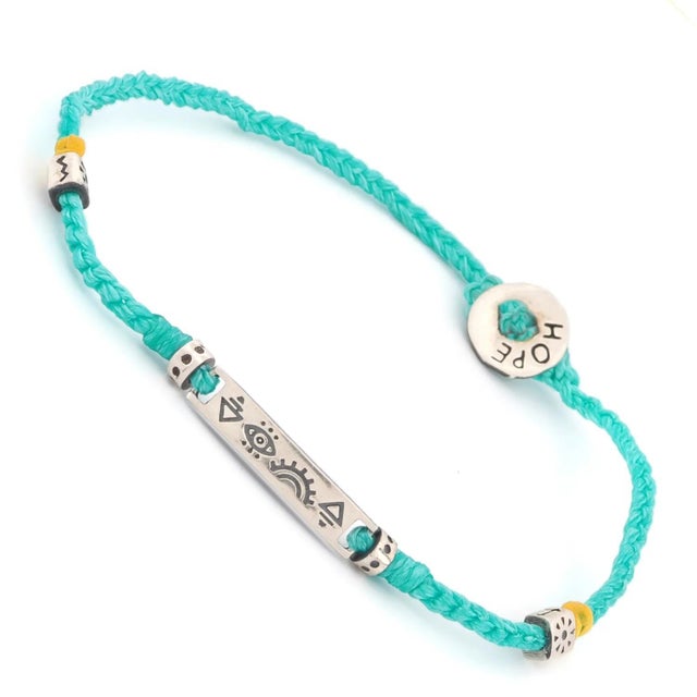 Sterling Silver Spiritual Symbols Turquoise Woven Hope Braided Bracelet For Sale In Miami - Image 6 of 7