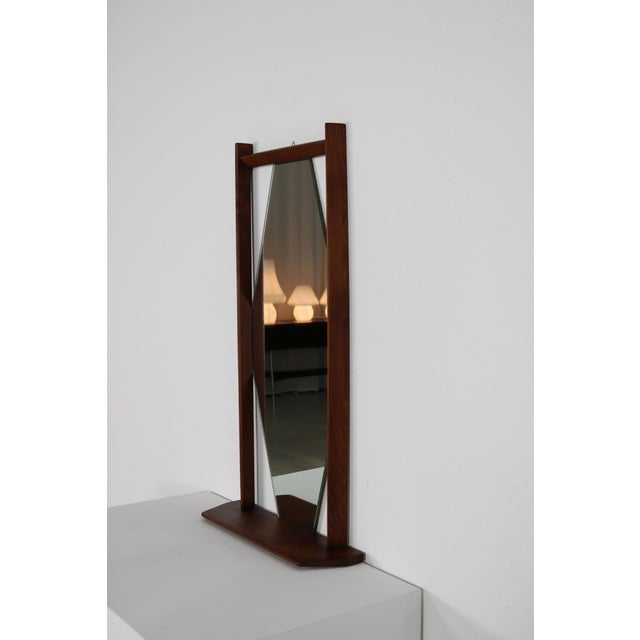 Hexagonal Wall Mirror with Frame and Integrated Shelf in Teak, Italy, 1960s For Sale - Image 3 of 13