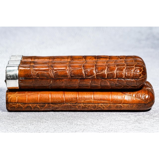 Handsome English Cigar Case Antique Leather Sterling Silver Tobacciana For Sale - Image 10 of 14
