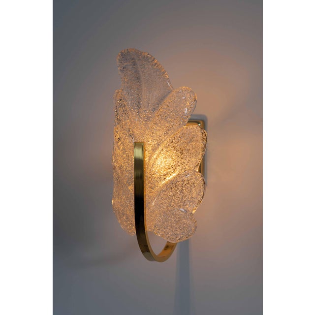 Vintage Hollywood Regency Murano Graniglia Glass Leaf Wall Sconces in Brass, 1970s, Set of 2 For Sale - Image 17 of 18