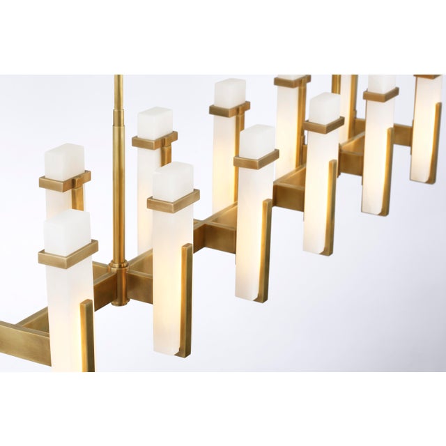 Metal Ian K. Fowler for Visual Comfort Signature Malik Large Linear Chandelier in Hand-Rubbed Antique Brass with Alabaster For Sale - Image 7 of 10