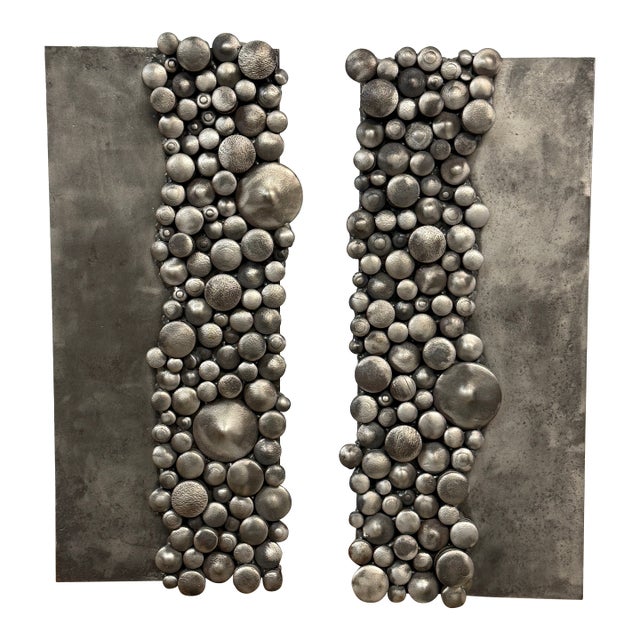 Sculpted Metal Rock Plates, Set of Two For Sale