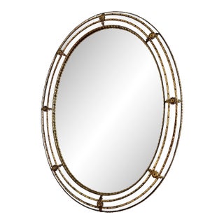 Vintage Spanish Venetian-Style Wall Mirror, Oval, Brass, 1980s Hollywood Regency For Sale