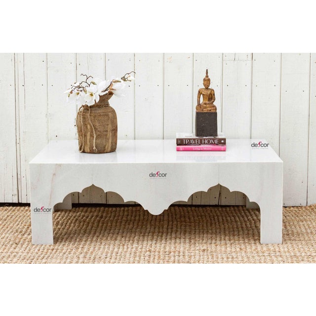 White Elegant Taj Marble Coffee Table For Sale - Image 8 of 8