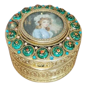 Early 19c French Gold Box With Enamel and Miniature Portrait