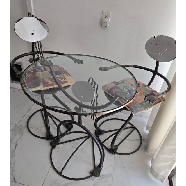 Striking postmodern “He/She” sculptural bistro set, attributed to Rockledge Studios (unsigned). This rare figural set...