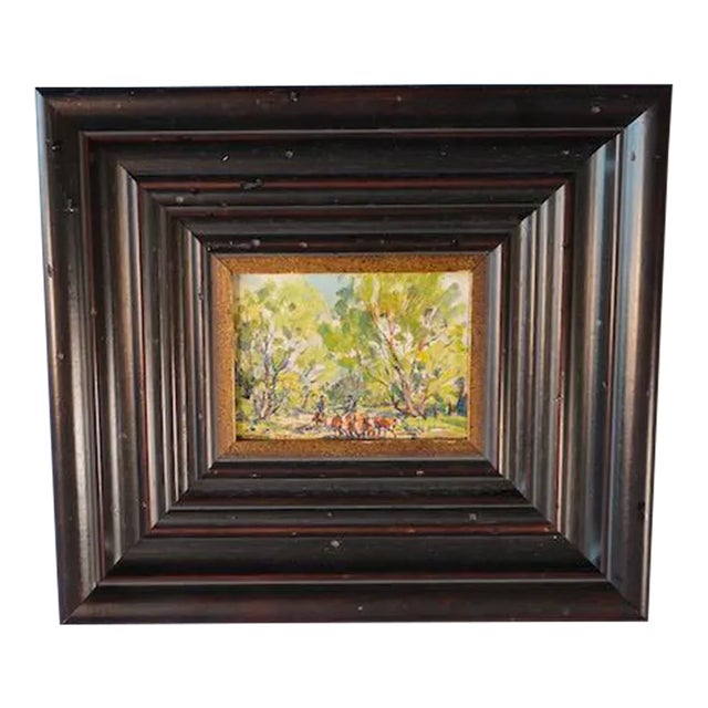 1940s Marjorie Reed - Miniature Oil on Board - Cattlemen For Sale