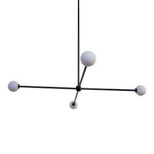 Globe 4 Chandelier, 39.25in Tall, Black, Modern, 3 Inches Glass Globes, by Research.Lighting, Modern, Minimal Hanging Light, Floor Model