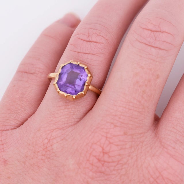 Contemporary Gold and Amethyst Ring Circa 1850, Size 6.5 For Sale - Image 3 of 7
