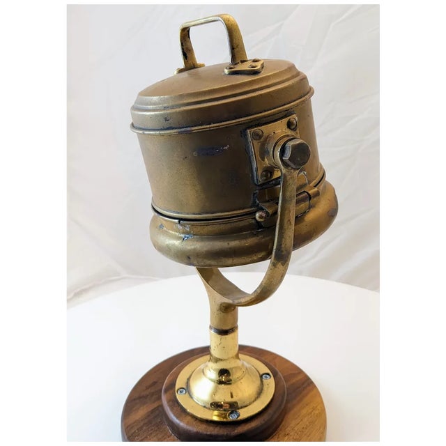 Vintage Brass Yacht Search Light: Nautical Decor With Walnut Base For Sale - Image 6 of 11