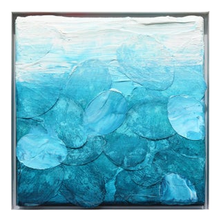 Caribbean Sea - Textured Blue Tone Abstract Landscape Art Framed Original Artwork by Frederic Paul For Sale