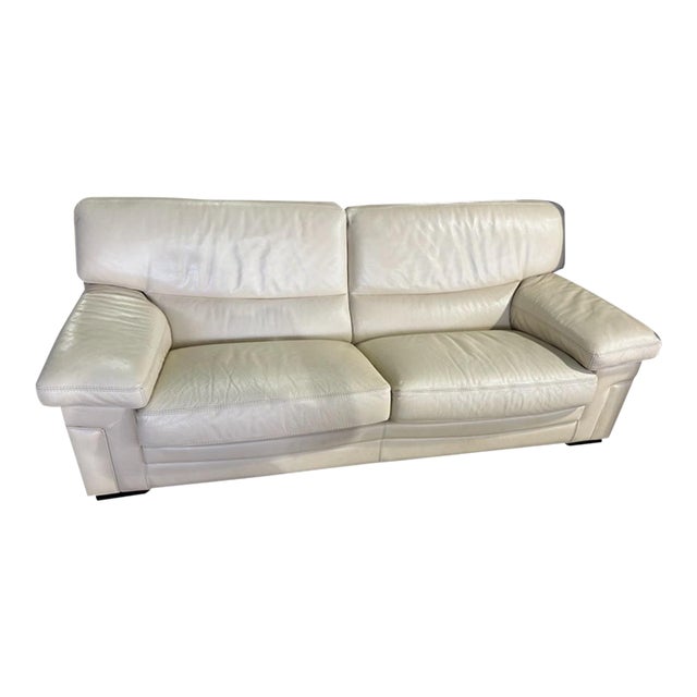 Vintage Roche Bobois Cream Leather Sofa For Sale
