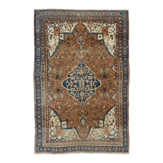 Vintage Turkish Rug With Central Medallion in Beige, Brown & Blue - Rug & Kilim For Sale