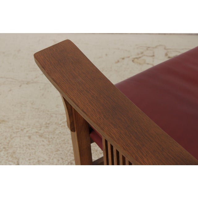 Stickley Mission Oak Leather Spindle Settee For Sale - Image 10 of 18