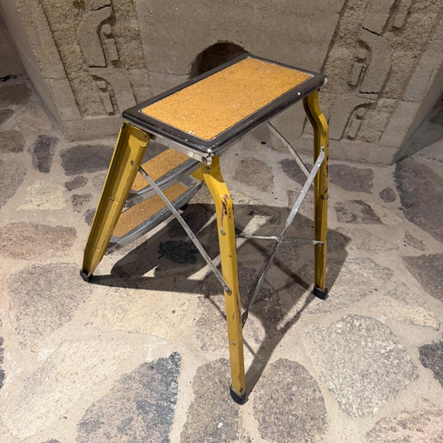 Vintage Metal Three-Step Folding Utility Ladder Mid Century Modern For Sale In San Diego - Image 6 of 10