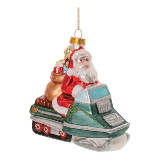 Glass Snowmobile Santa Ornament (Set of 6) For Sale