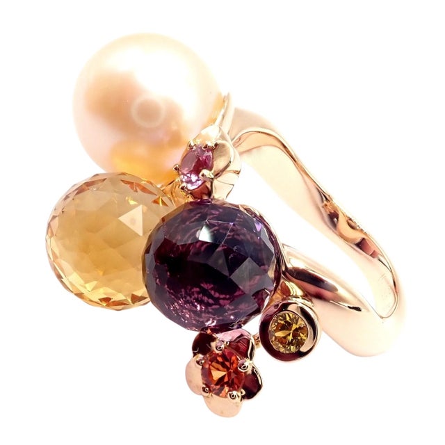 Chanel Mademoiselle Rose Gold Diamond Amethyst Citrine Ring, Size 5.75 For Sale - Image 9 of 11