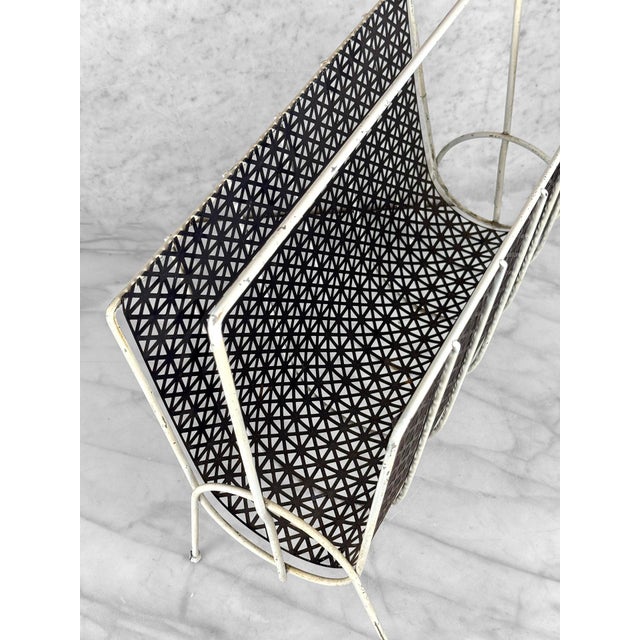 Mid-Century White & Black Wrought Iron Pierced Mesh Magazine Record Stand For Sale - Image 6 of 10