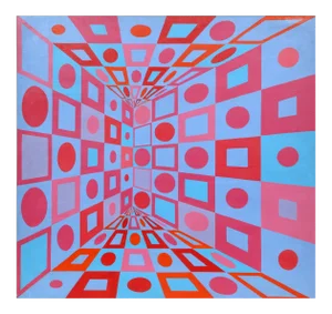 Red Blue Variations, OP Art Painting by Roy Ahlgren
