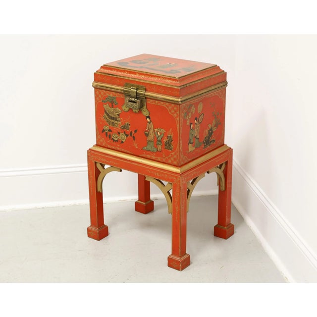 Asian Late 20th Century Red & Gold Paint Decorated Asian Box on Stand For Sale - Image 3 of 12