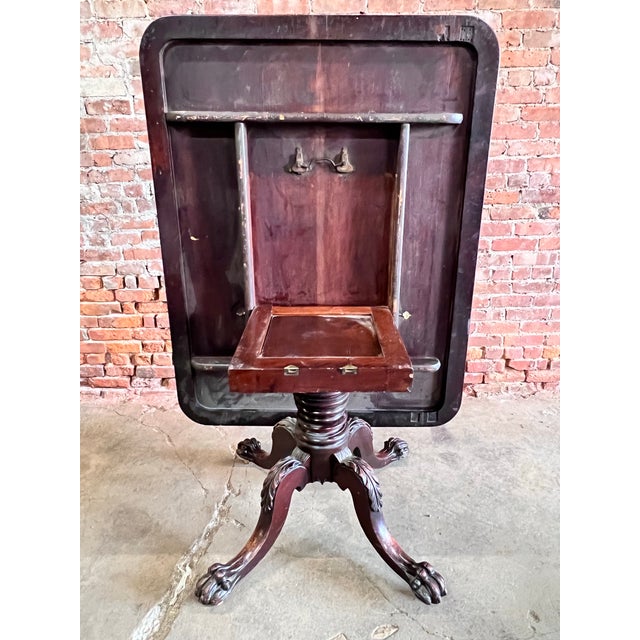 1950s Vintage English Mahogany With Rosewood Banding Pedestal Tilt Top Table For Sale - Image 9 of 12